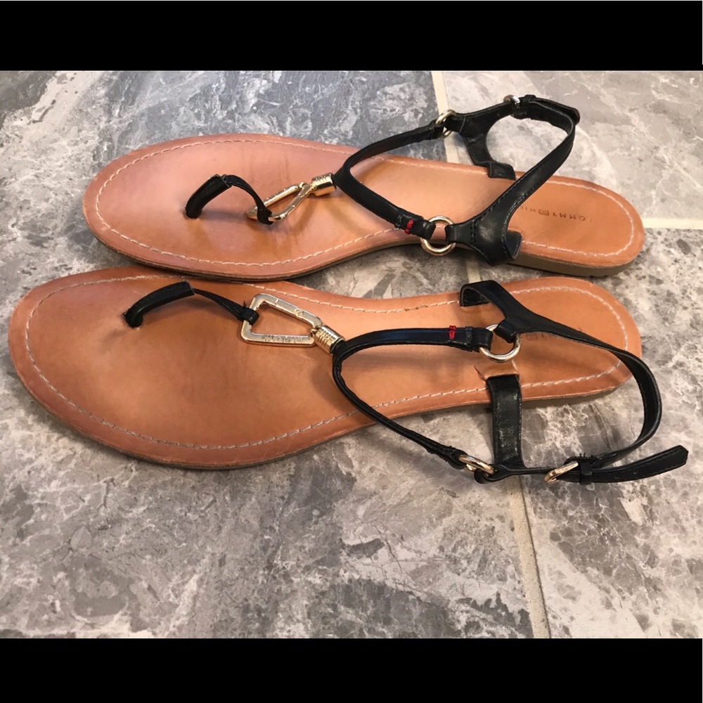 Black leather sandals